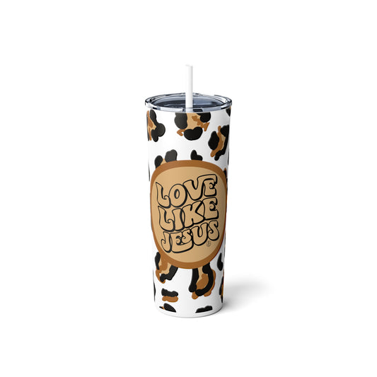 Love Like Jesus Leopard Skinny Steel Tumbler with Straw, 20oz