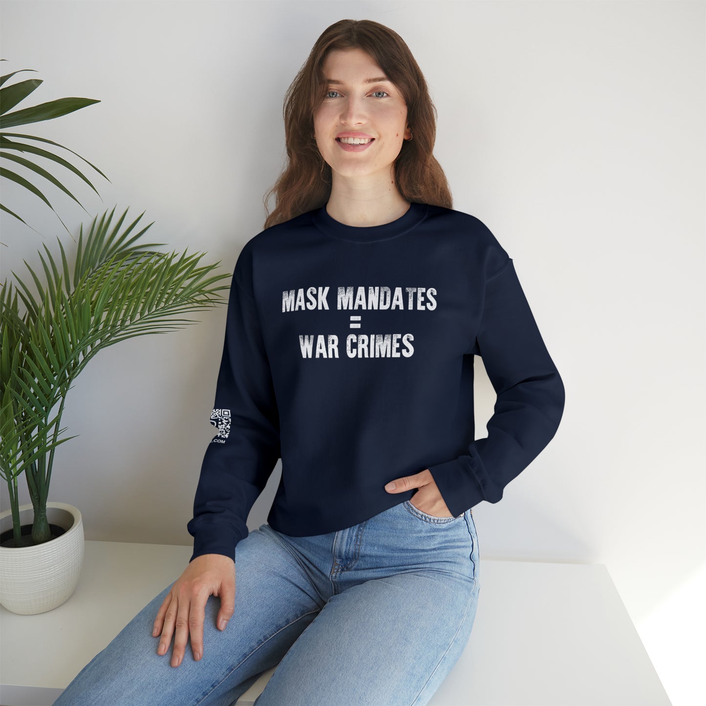 Mask Mandates = War Crimes Unisex Heavy Blend™ Crewneck Sweatshirt