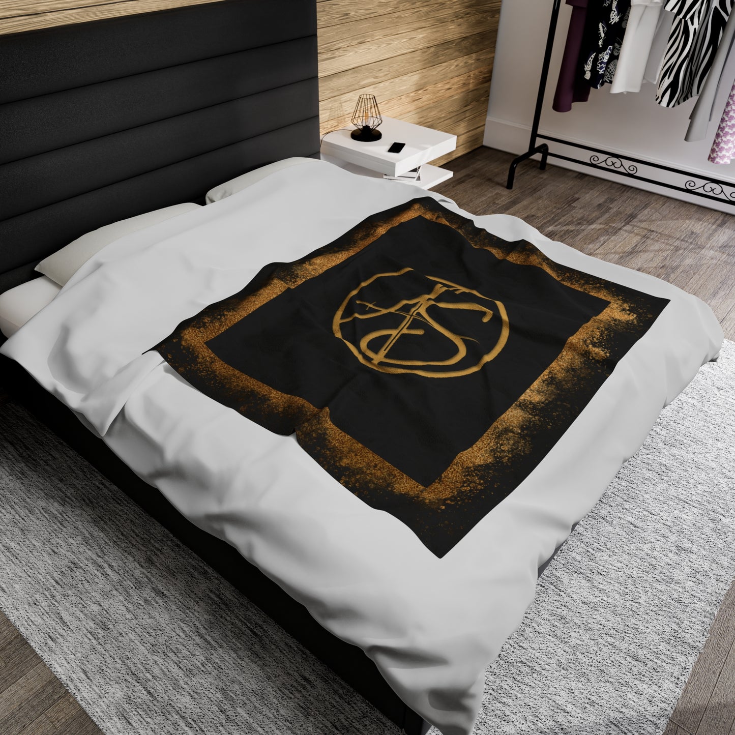 AS Logo Black and Gold Velveteen Plush Blanket