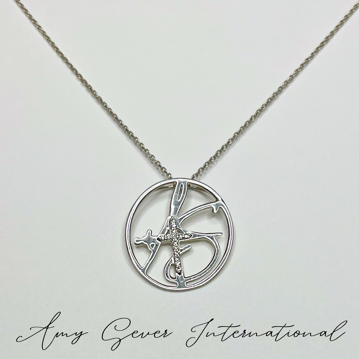 10K Solid White Gold Diamond Amulet with 18” Chain