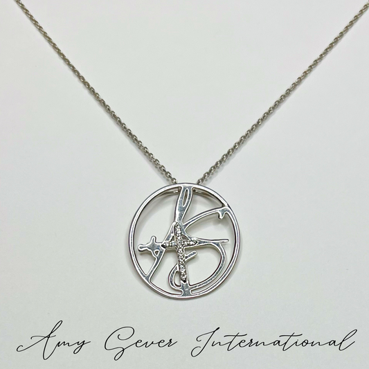 10K Solid White Gold Diamond Amulet with 18” Chain