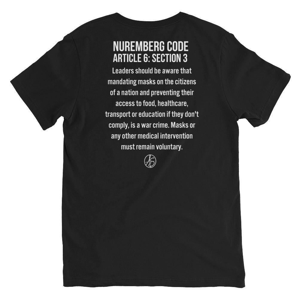 Mask Mandates = War Crimes Unisex Short Sleeve V-Neck T-Shirt
