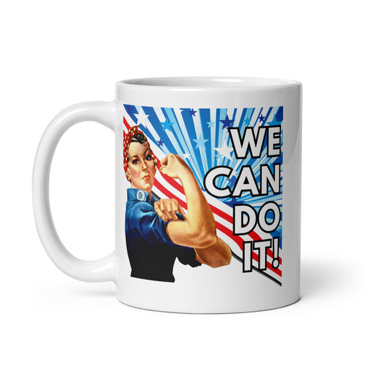 Rosie The Riveter White glossy mug