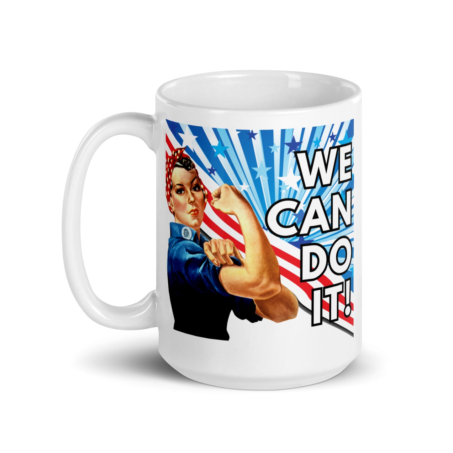Rosie The Riveter White glossy mug