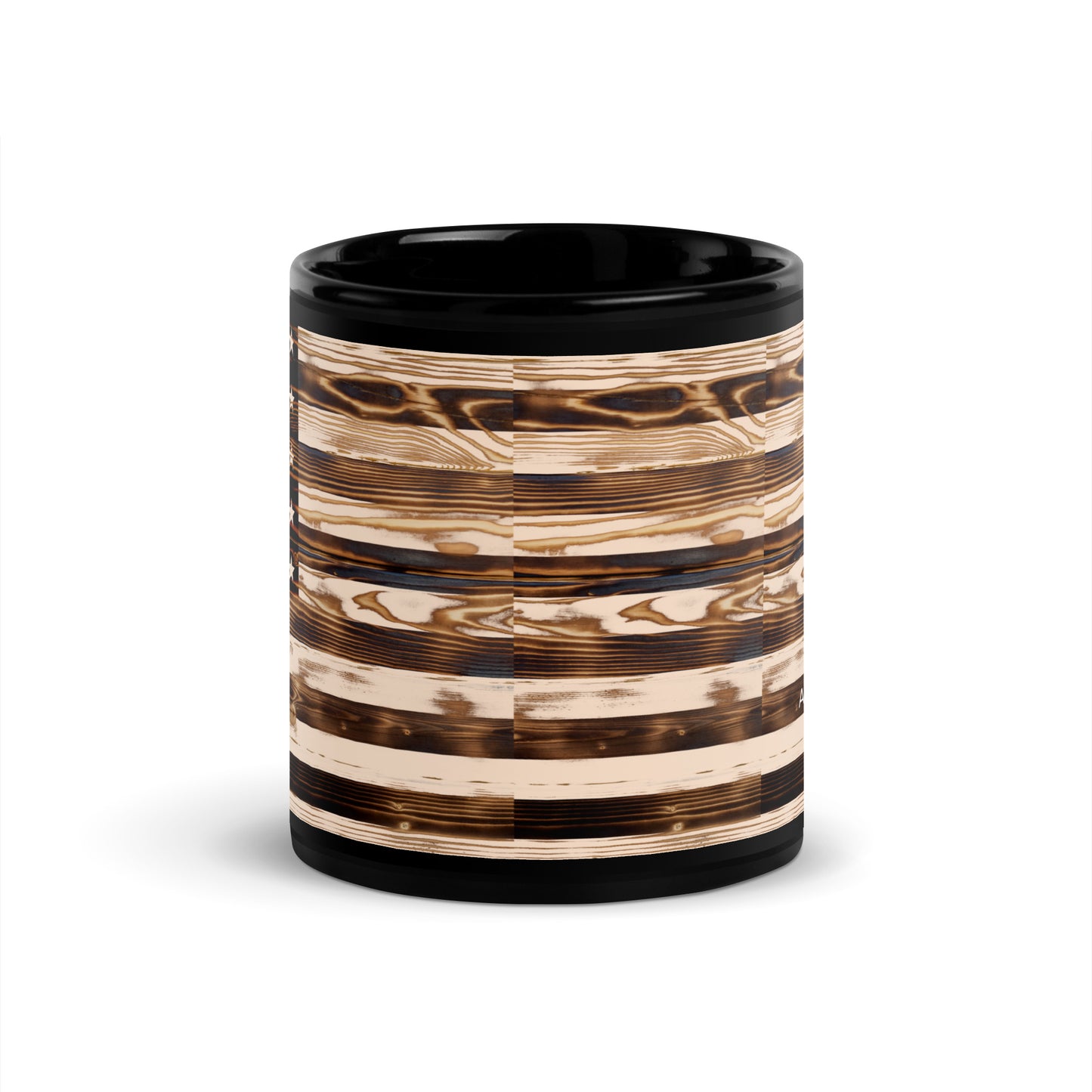 Wooden American Flag Black Mug