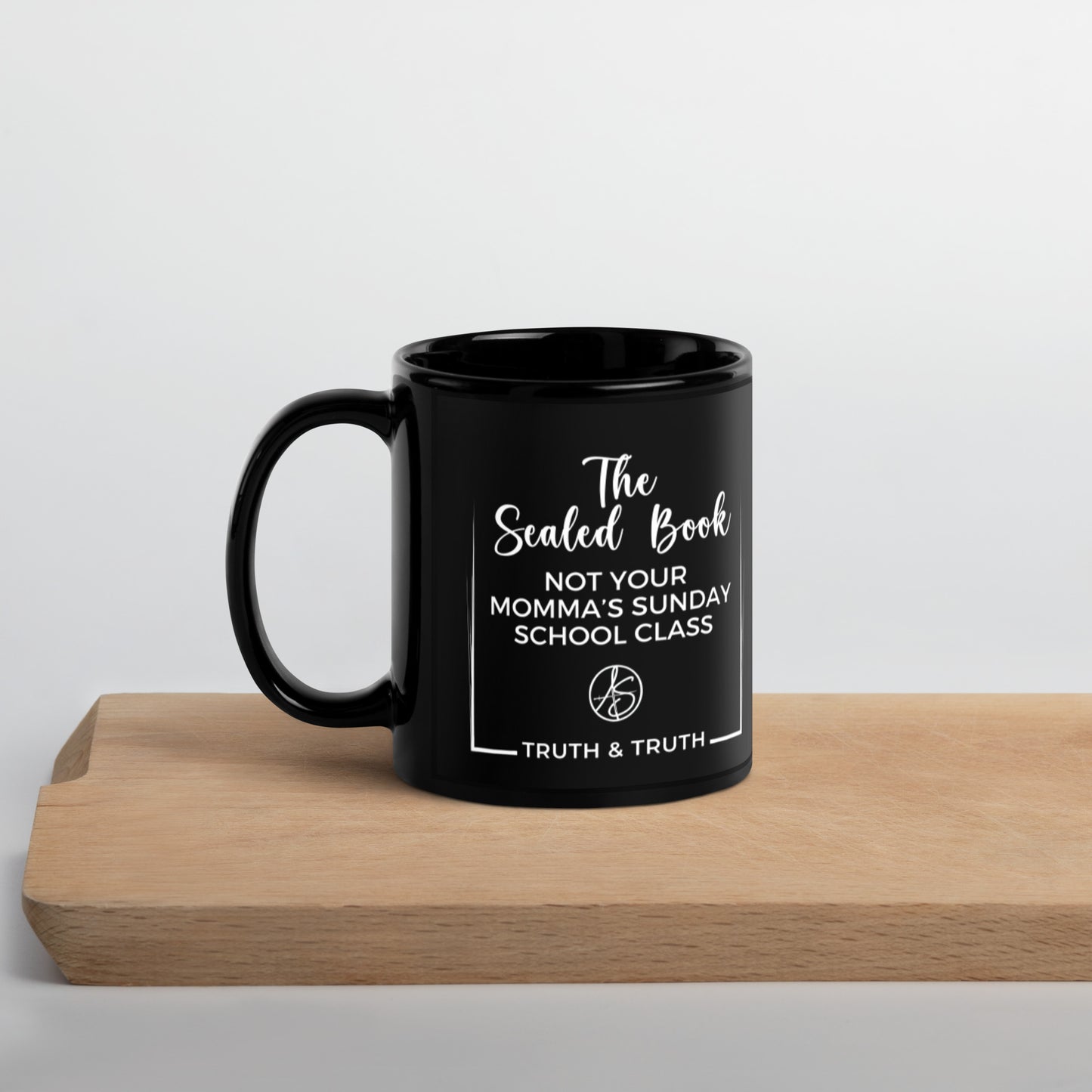 The Sealed Book Black Glossy Mug