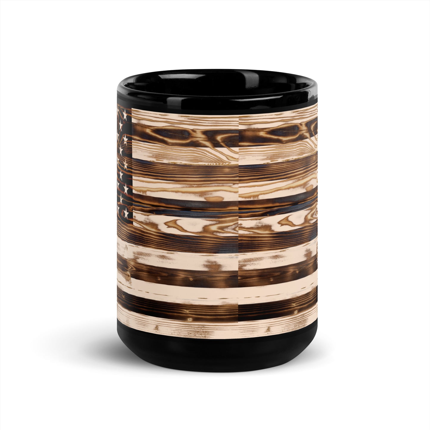 Wooden American Flag Black Mug