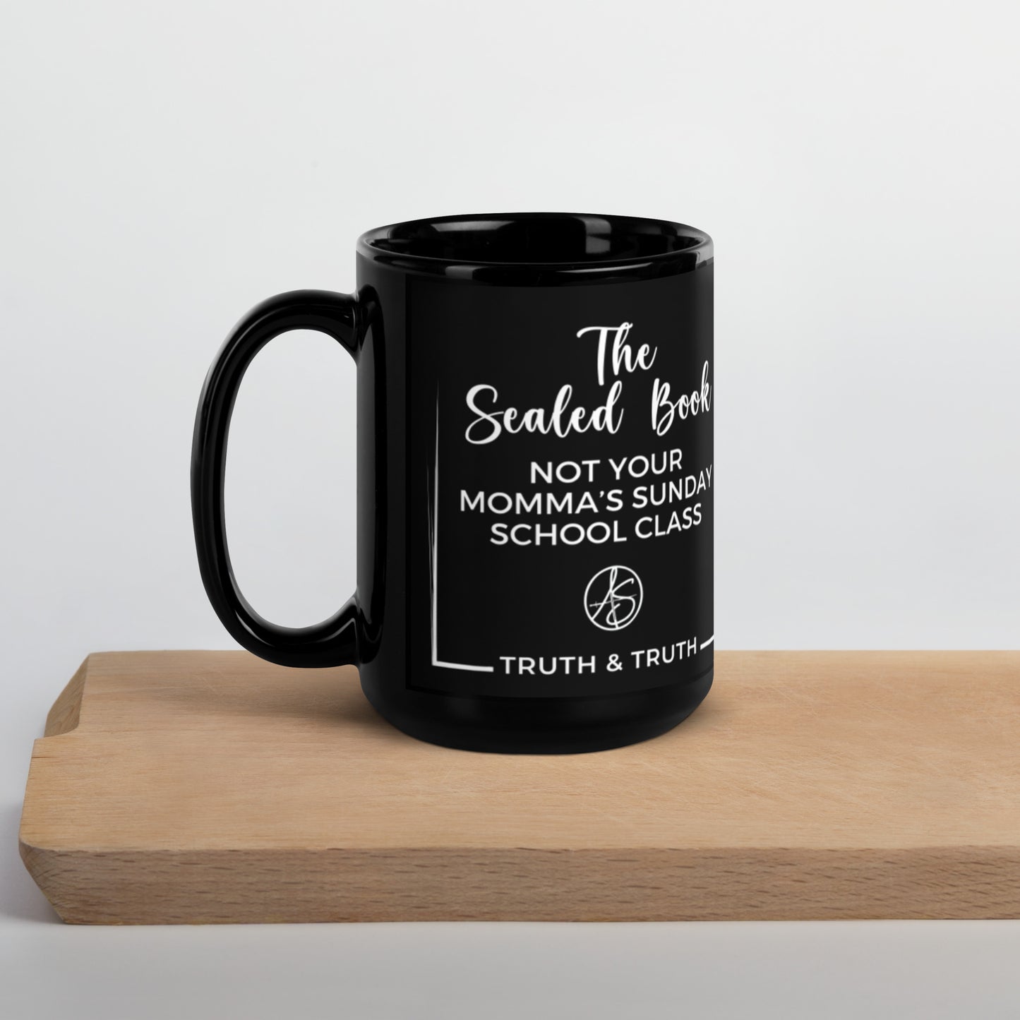 The Sealed Book Black Glossy Mug