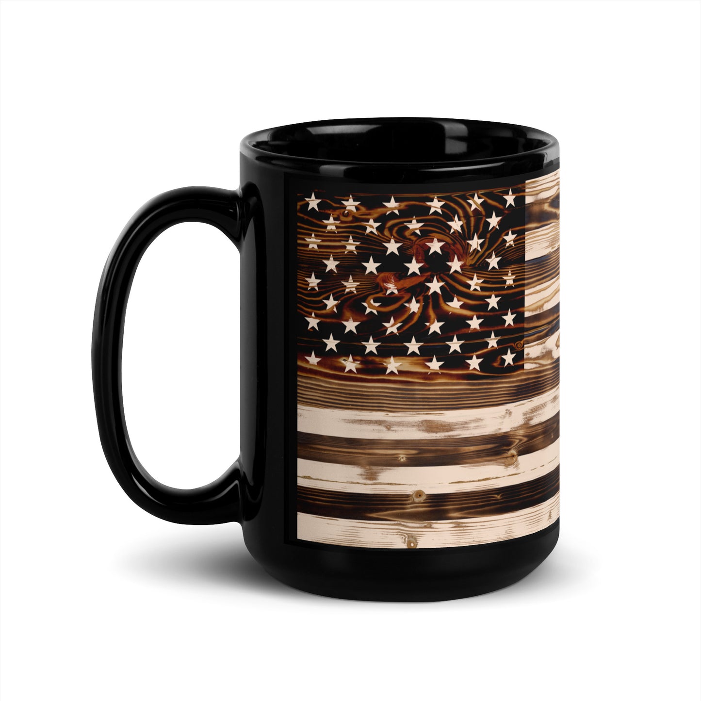 Wooden American Flag Black Mug