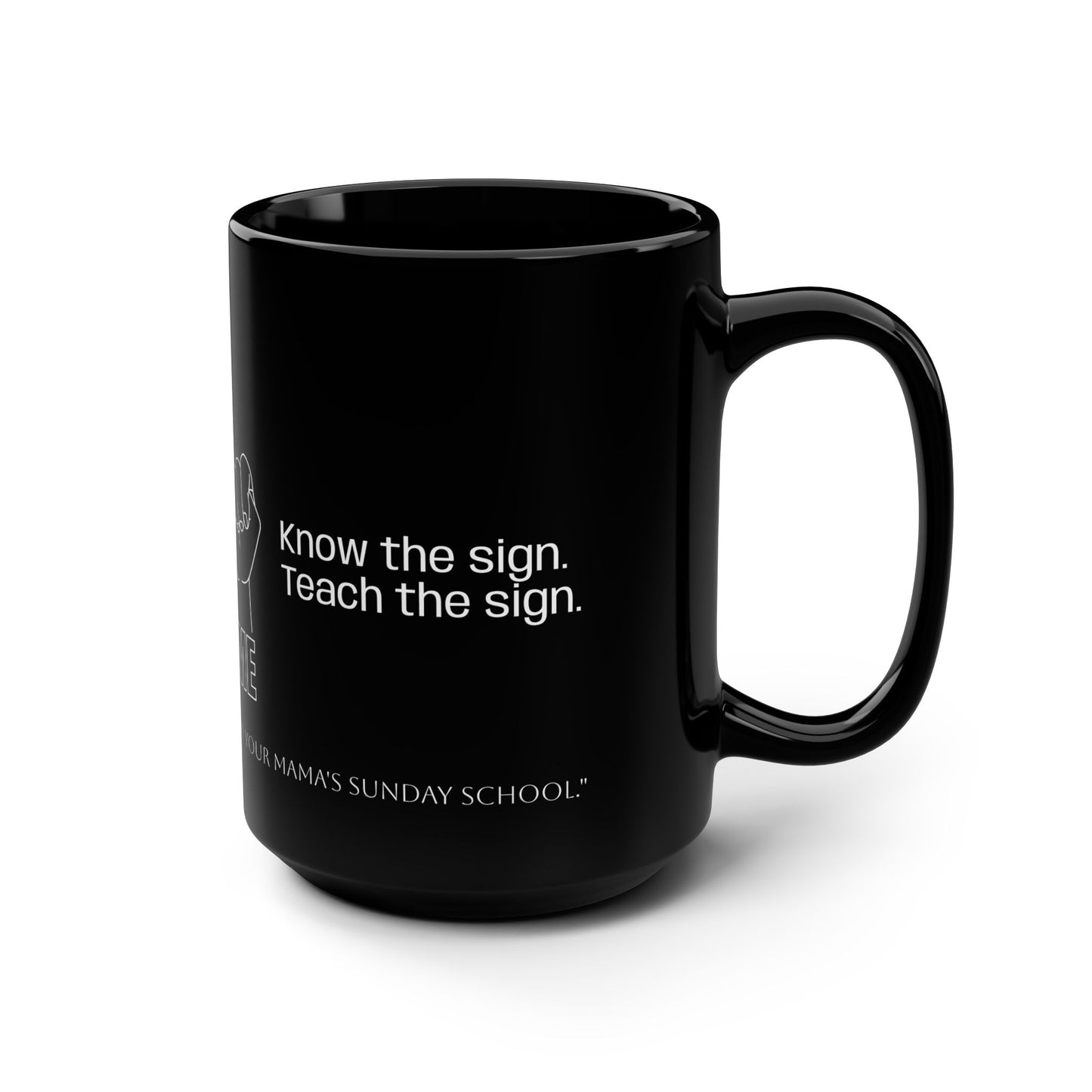 Human Trafficking Hand Sign Black Mug, 15oz