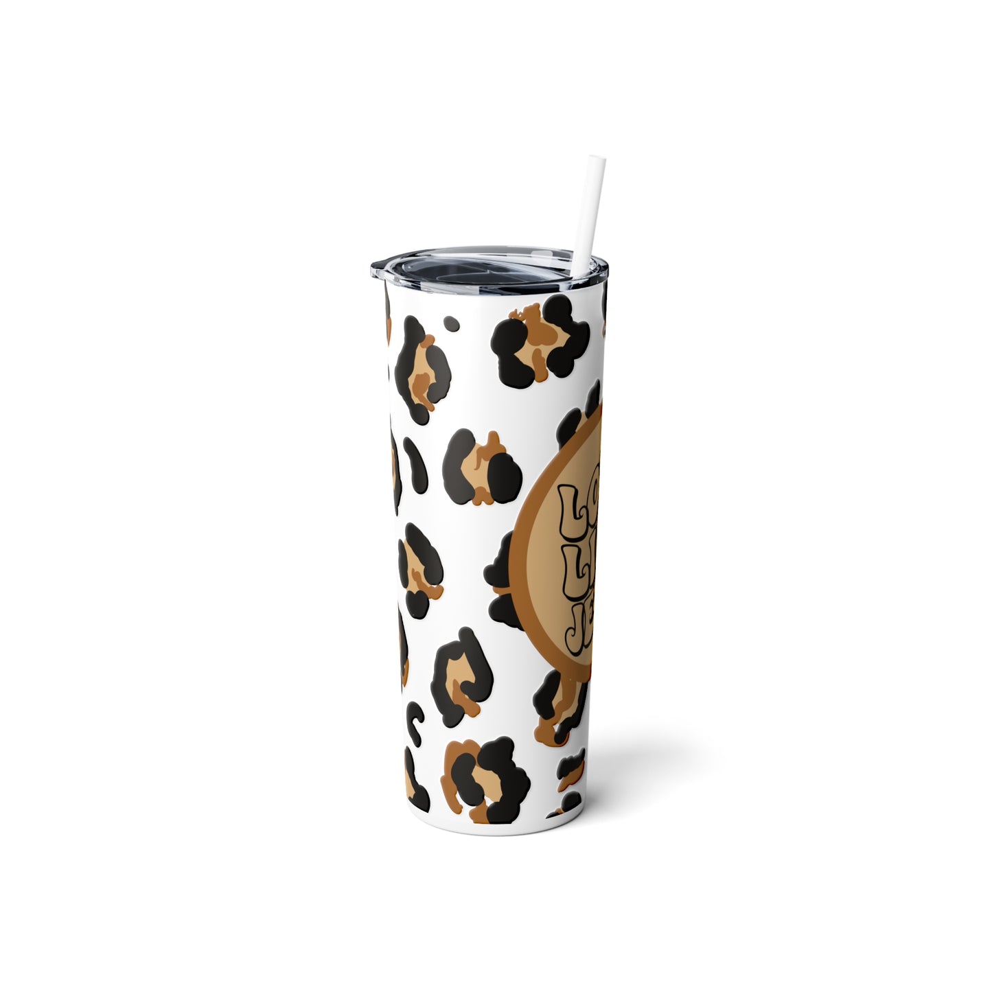 Love Like Jesus Leopard Skinny Steel Tumbler with Straw, 20oz