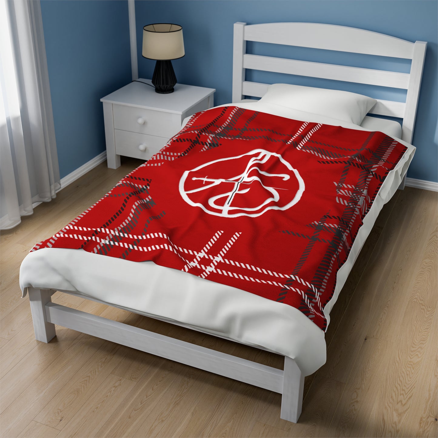 AS Logo Red Plaid Velveteen Plush Blanket