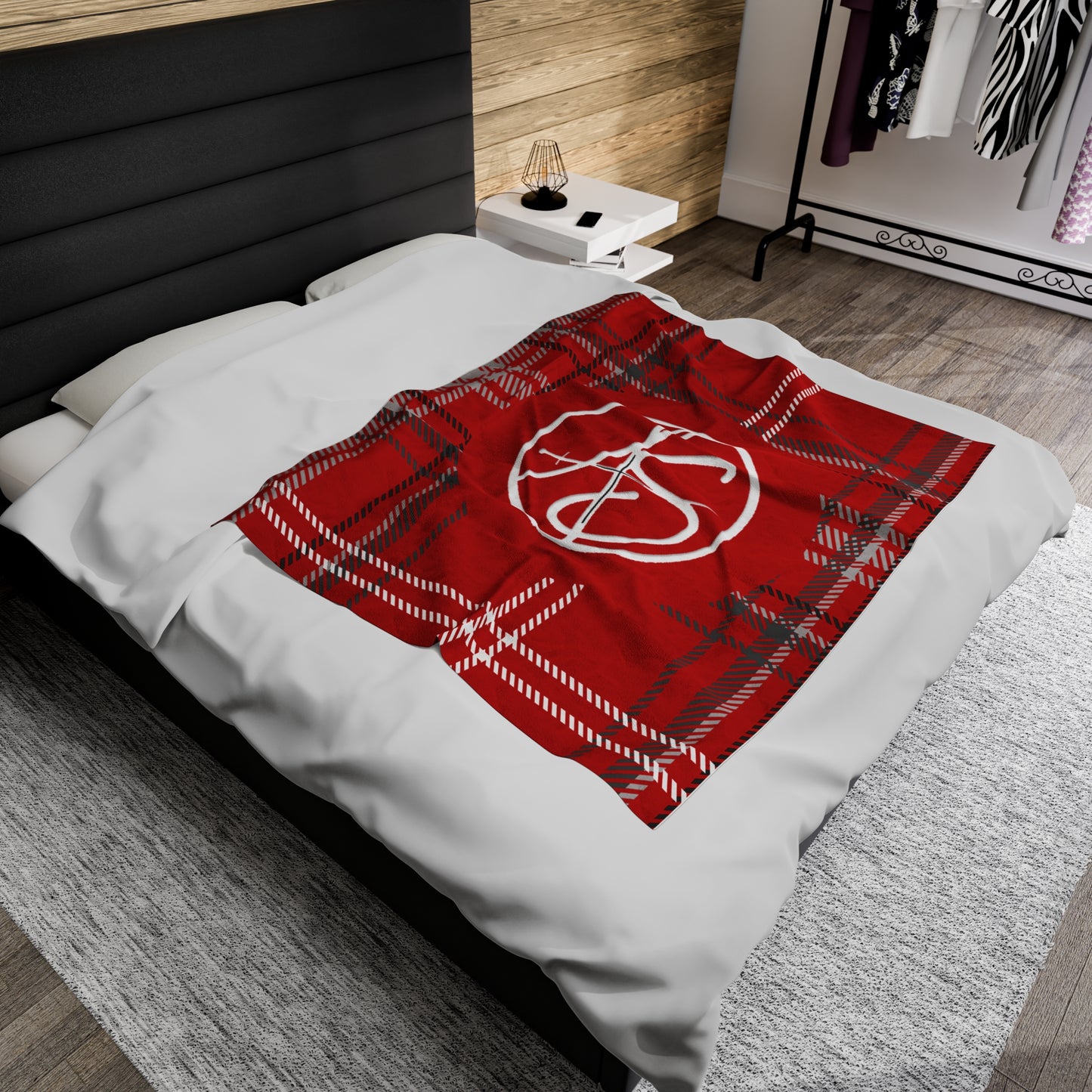 AS Logo Red Plaid Velveteen Plush Blanket