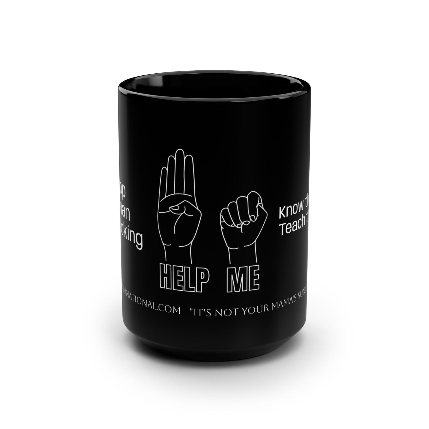 Human Trafficking Hand Sign Black Mug, 15oz