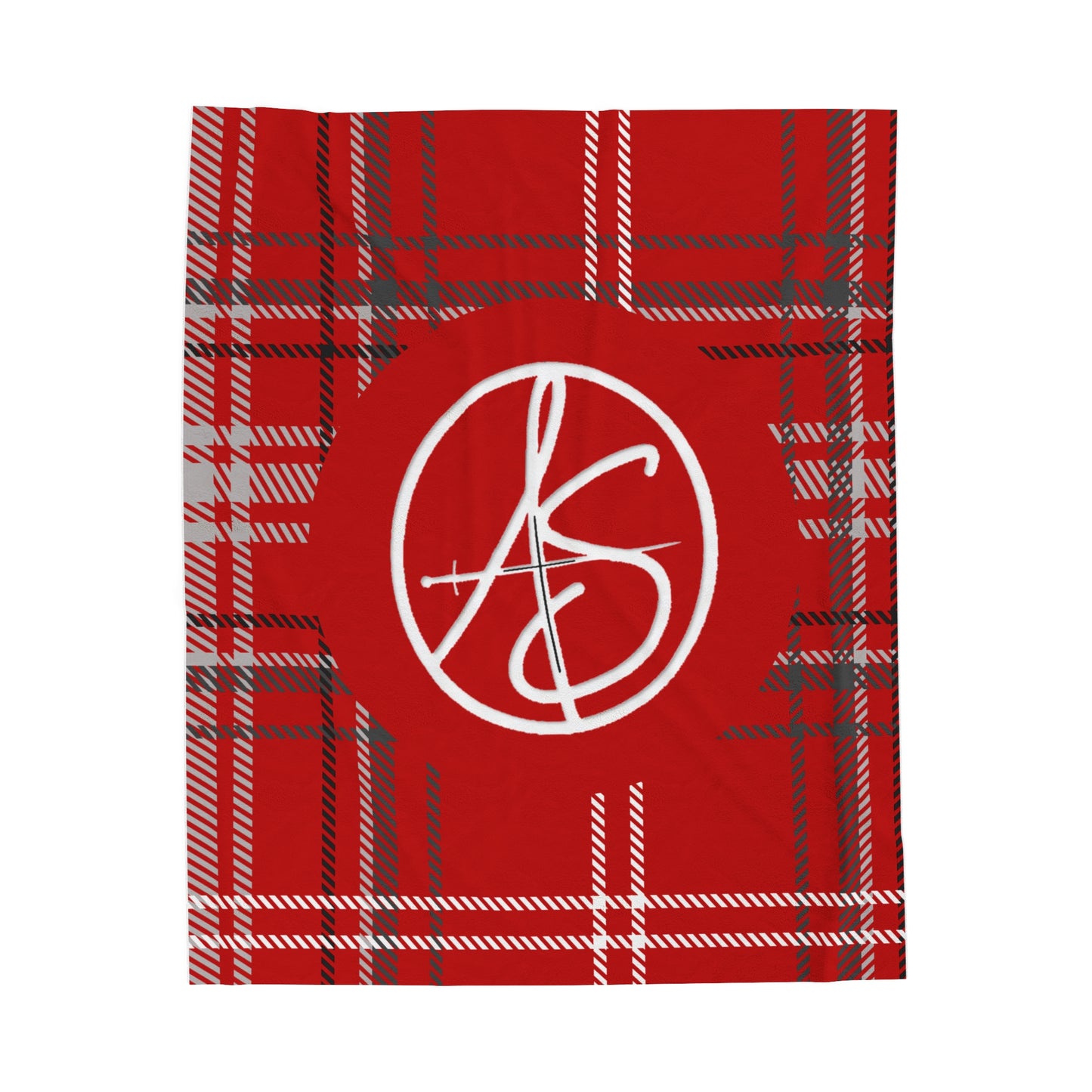 AS Logo Red Plaid Velveteen Plush Blanket