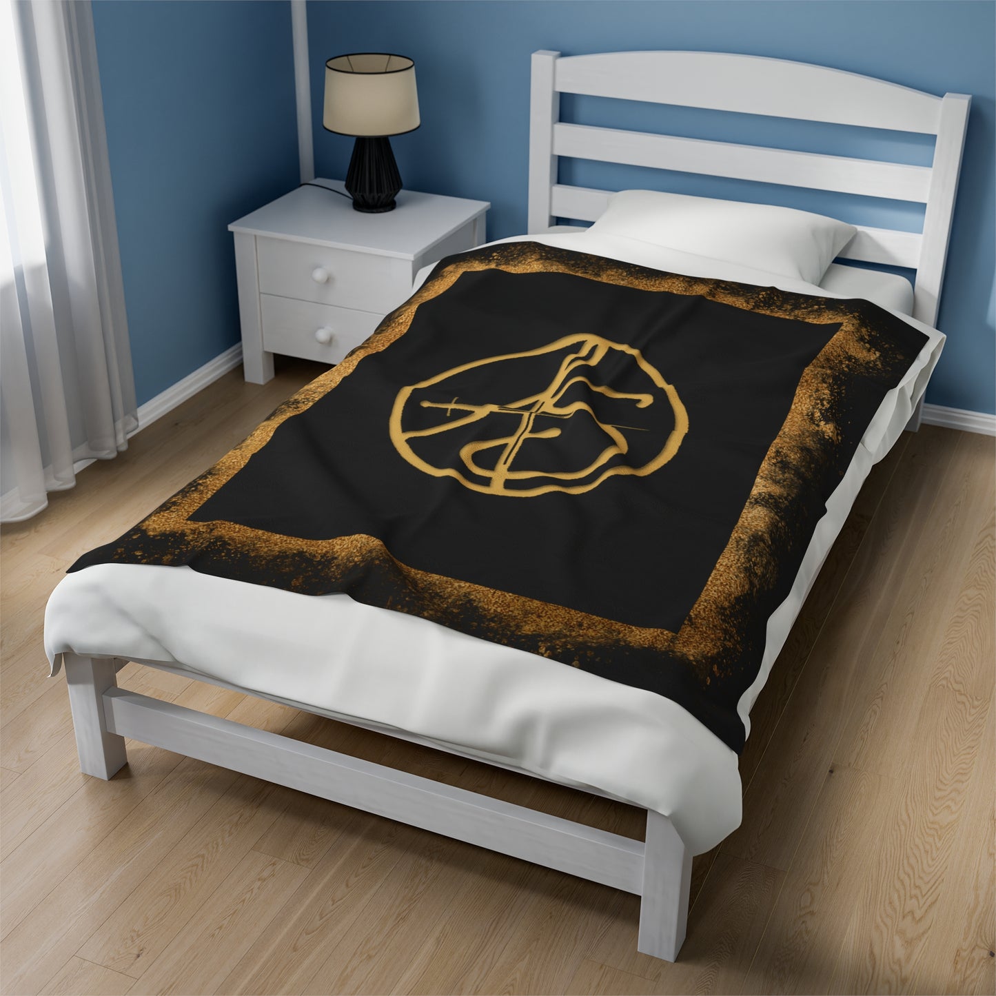 AS Logo Black and Gold Velveteen Plush Blanket