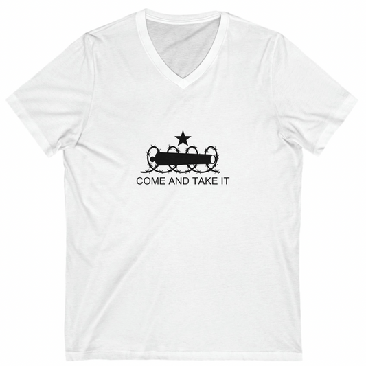 Come And Take It (black text) Unisex Jersey Short Sleeve V-Neck Tee