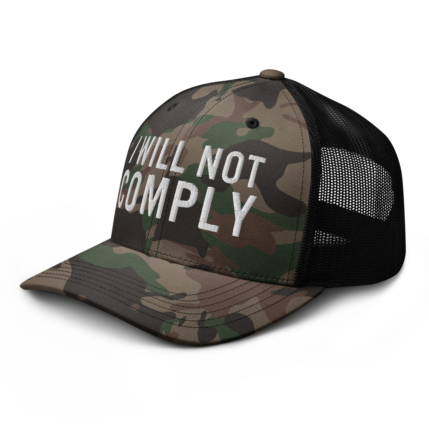 I Will Not Comply Camouflage Trucker Hat