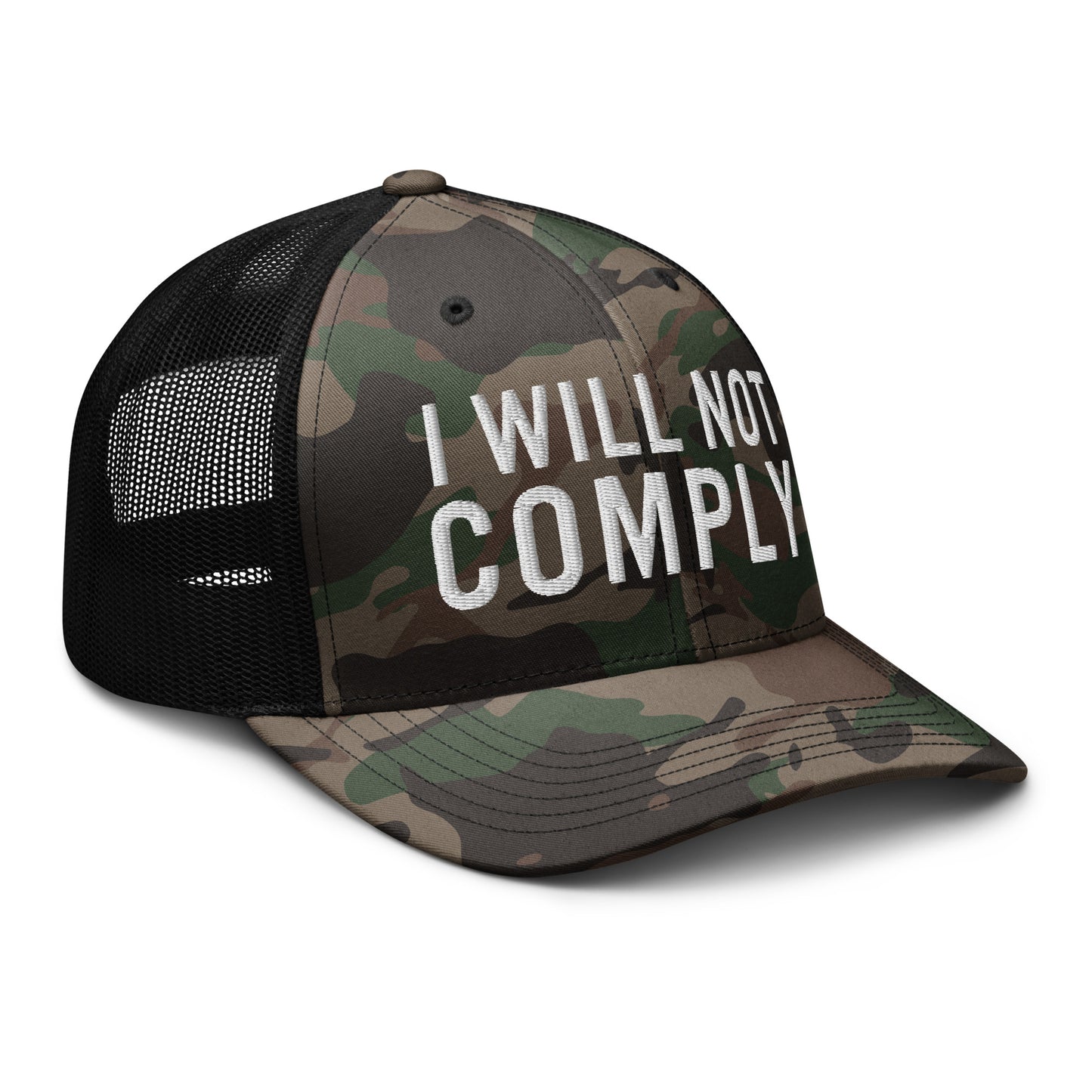 I Will Not Comply Camouflage Trucker Hat