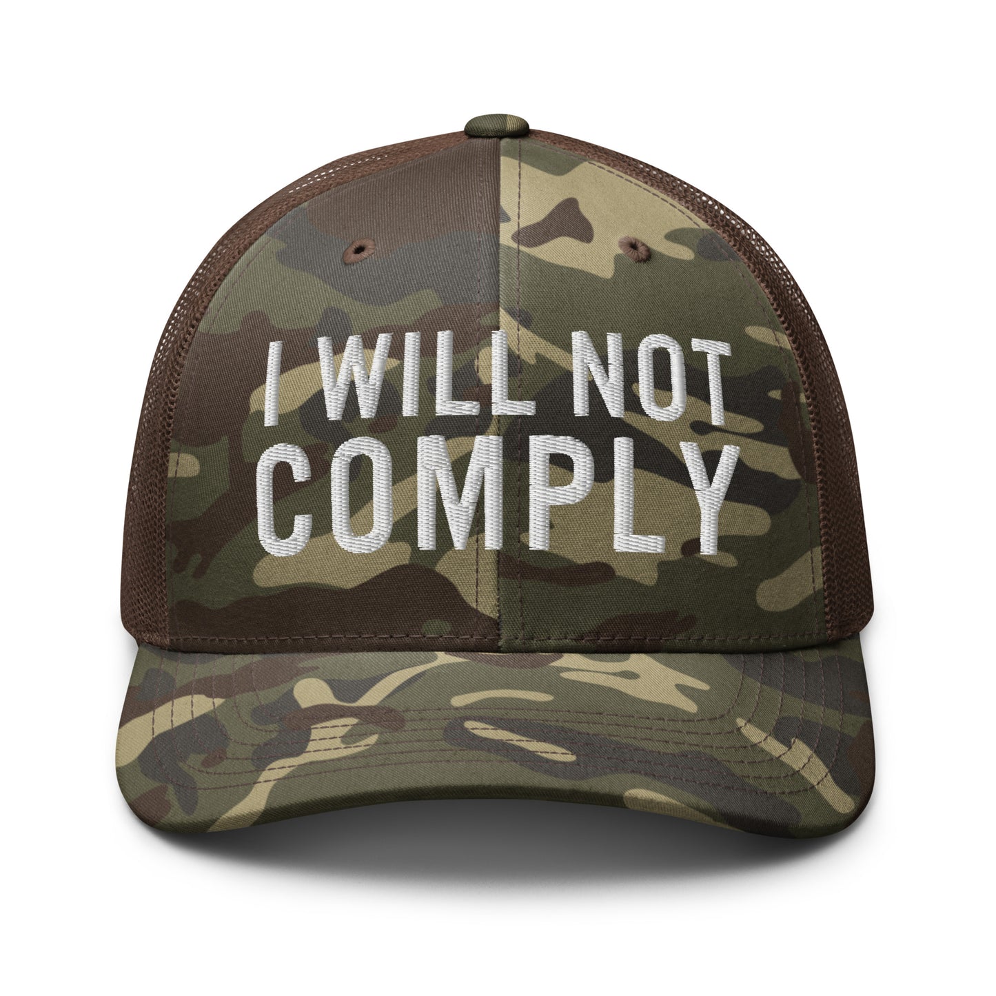 I Will Not Comply Camouflage Trucker Hat