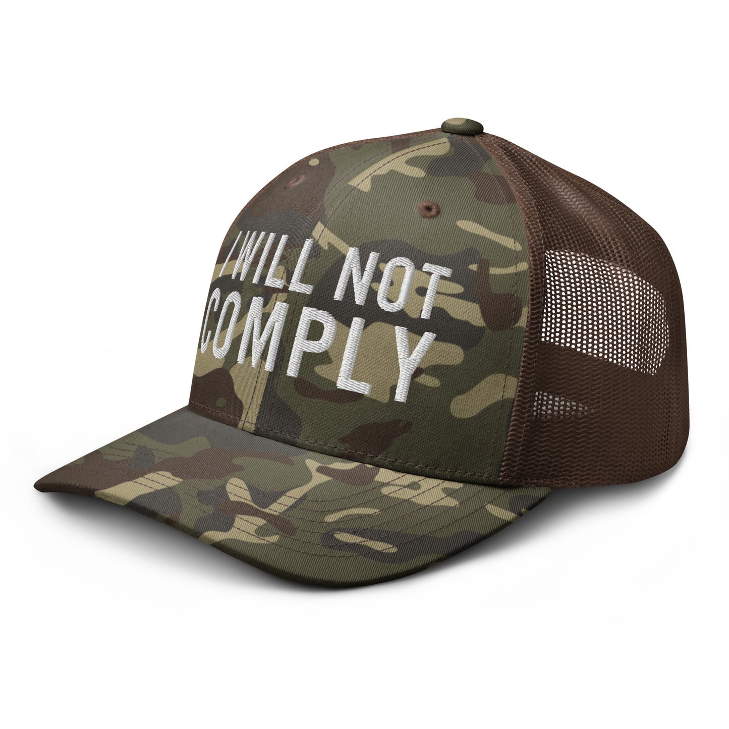 I Will Not Comply Camouflage Trucker Hat