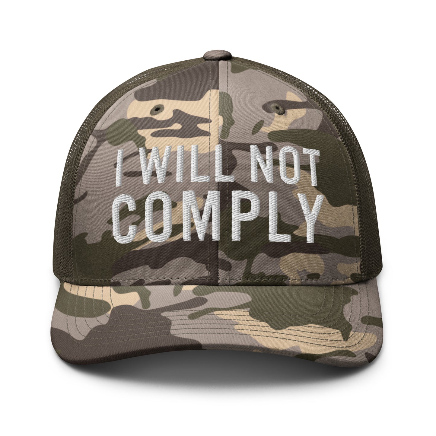 I Will Not Comply Camouflage Trucker Hat