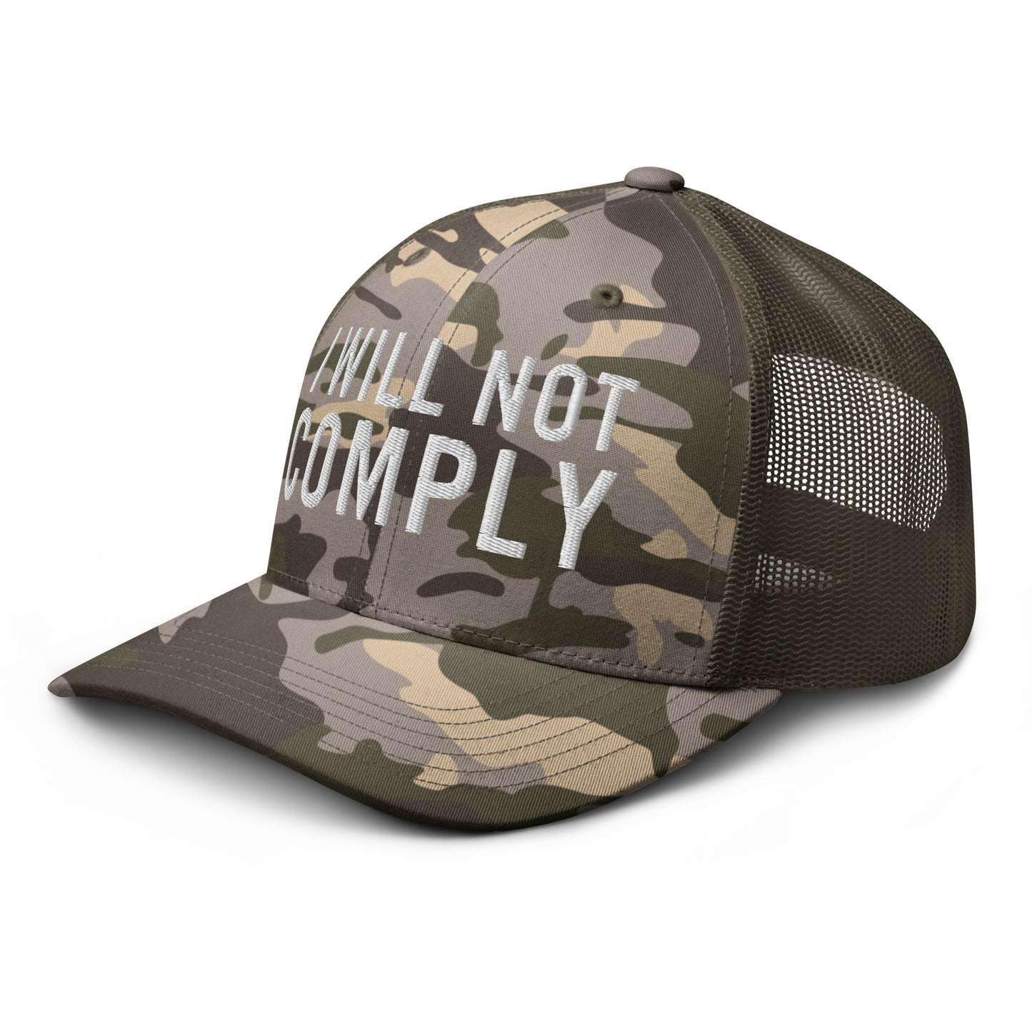 I Will Not Comply Camouflage Trucker Hat