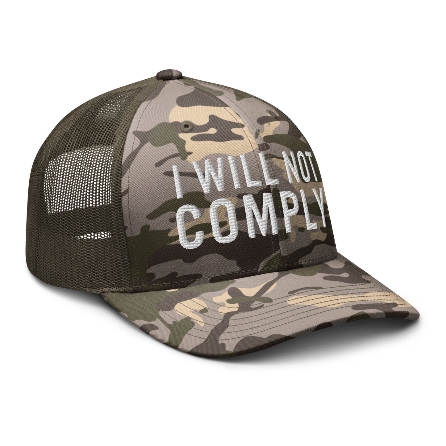 I Will Not Comply Camouflage Trucker Hat
