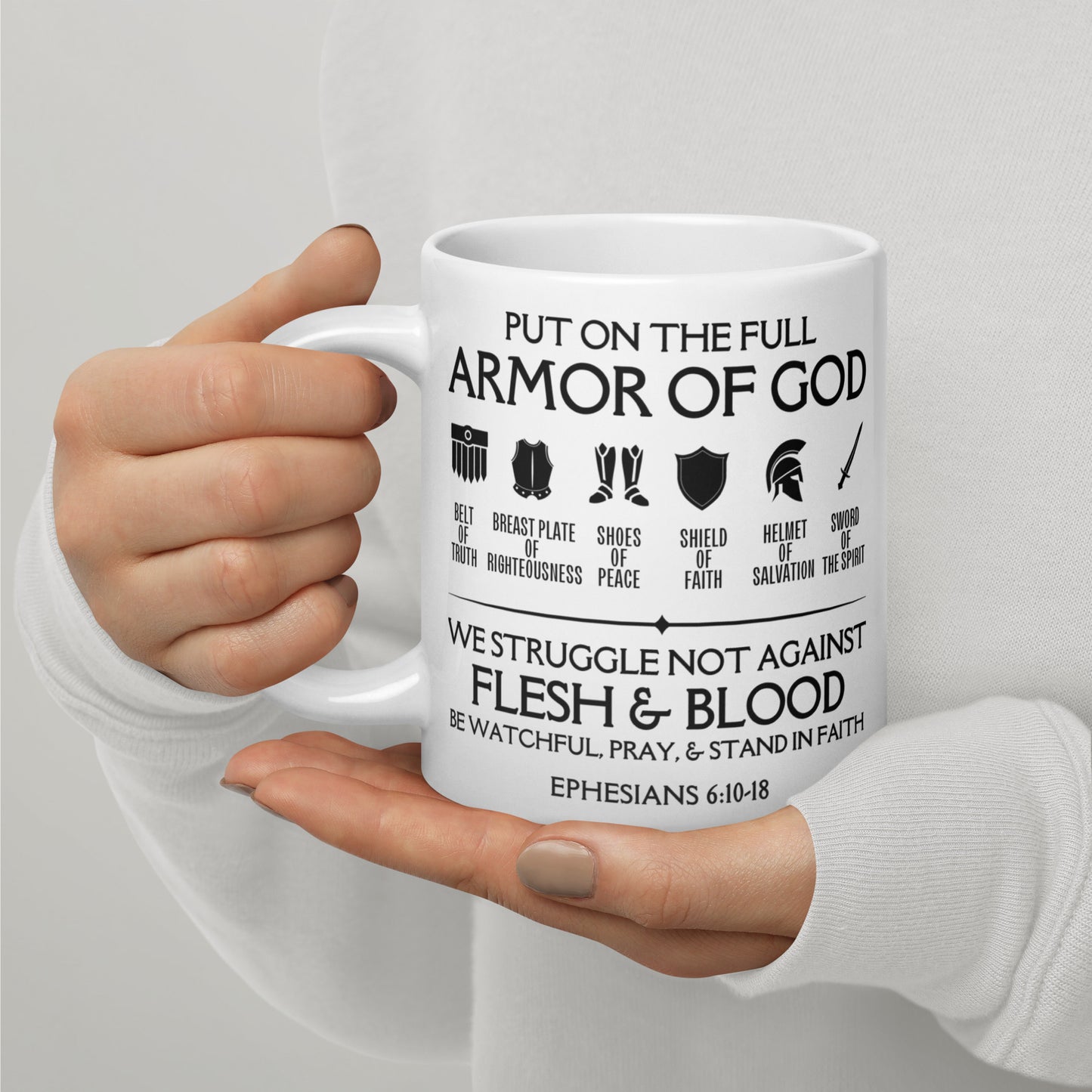 Armor Of God White glossy mug