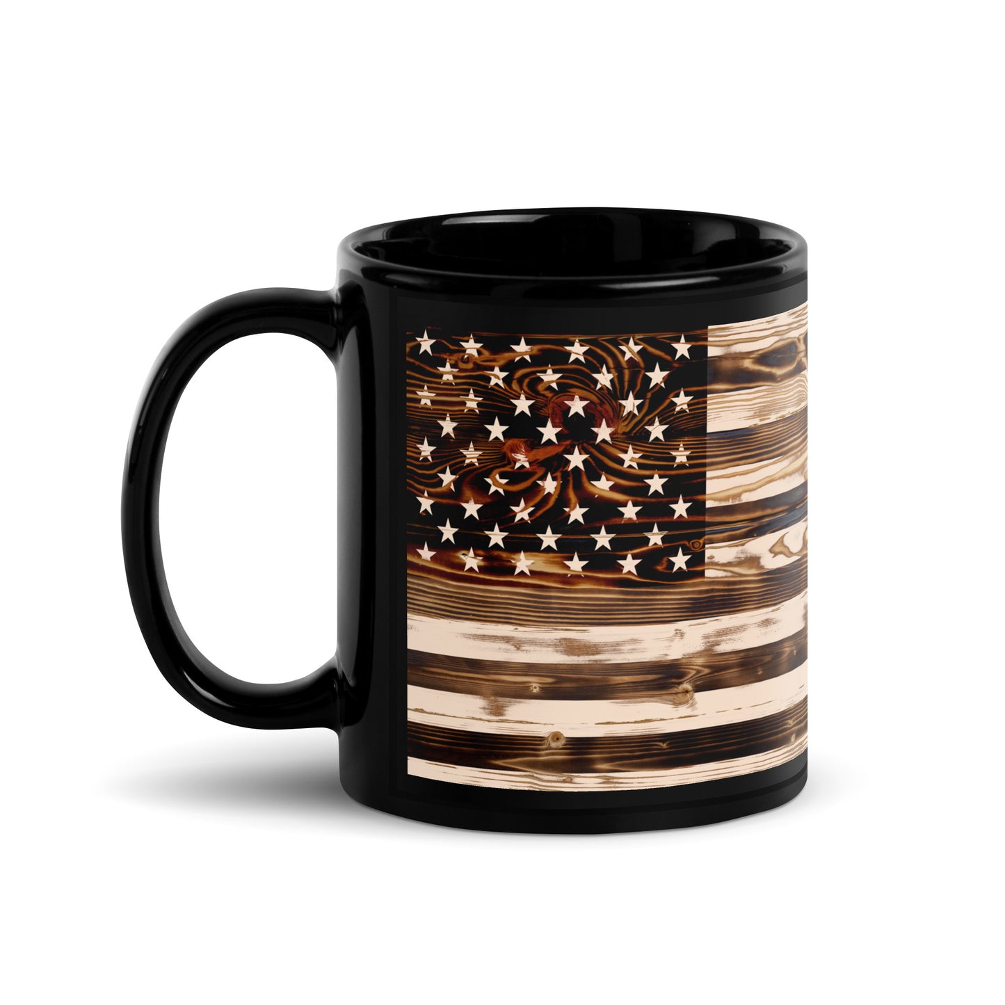 Wooden American Flag Black  Mug